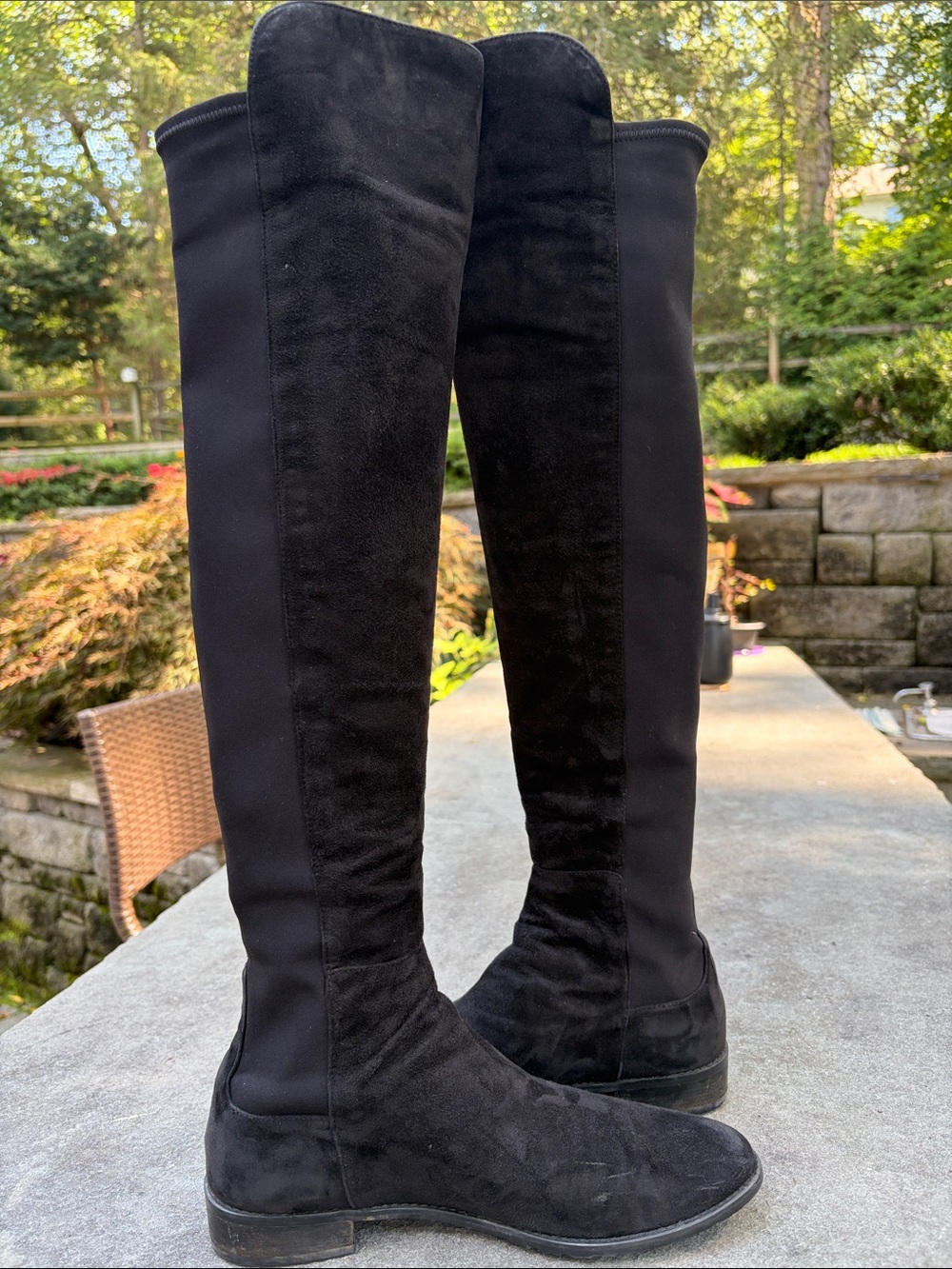 Stuart Weitzman Knee-High Boots Black Suede & Neoprene Pull-on, size 11 GUC - Picture 6 of 11